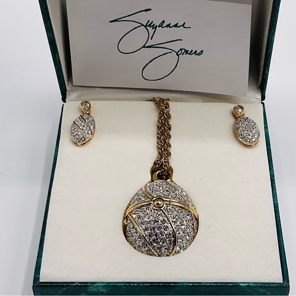 SUZANNE SOMERS Rhinestone EGG NECKLACE WATCH Pendant & Earrings Gift Set ***READ